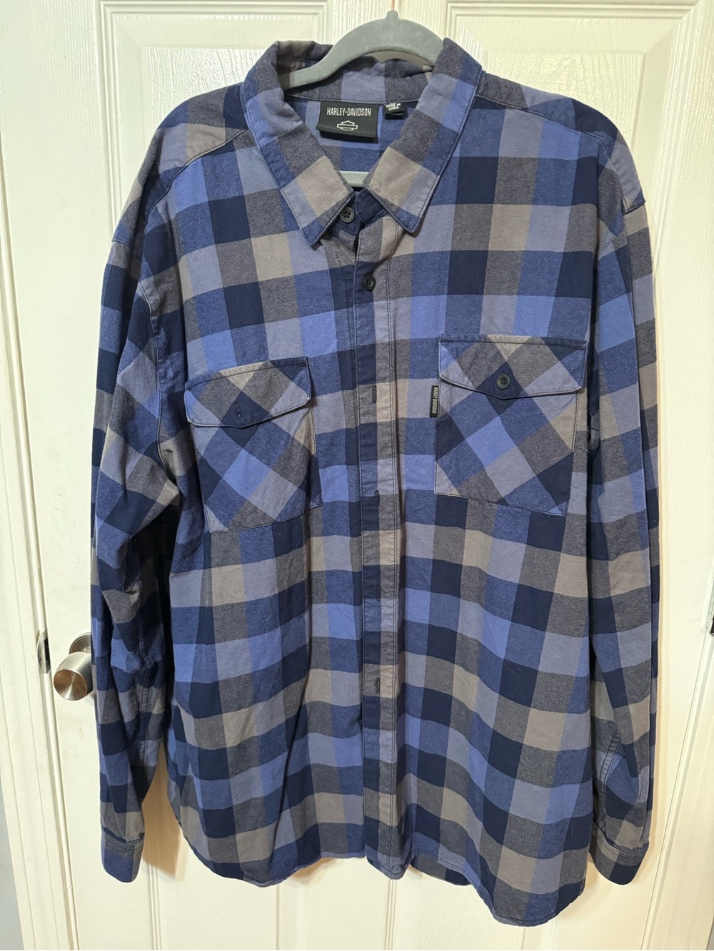 Harley-Davidson Blue and Gray Plaid Button-Down Shirt